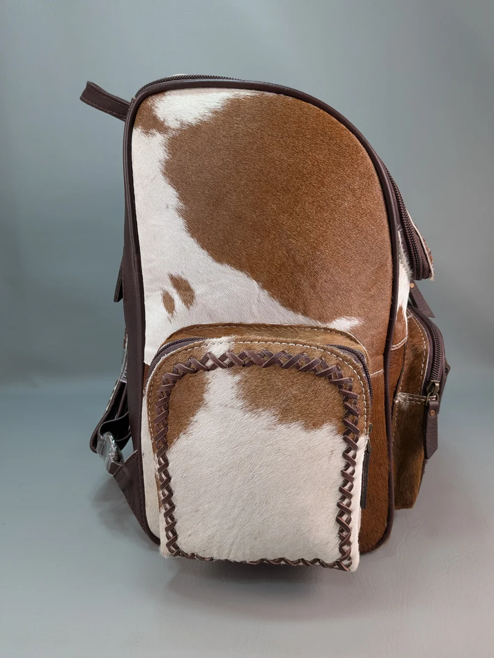 NWOT Western Leather Backpack Hair-On Hide Laptop Travel Diaper Turquoise Concho